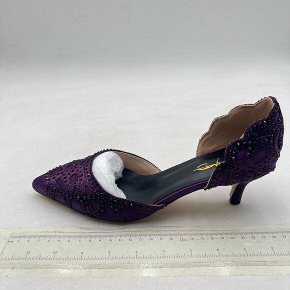 XYD Dark Purple Pointed Toe D'Orsay Kitten Heel Rhinestone Studs Slip-On Shoes - Picture 2 of 8